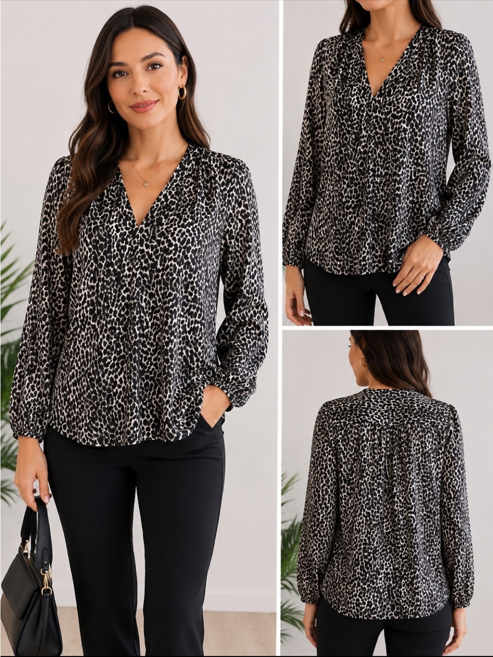 Torrid Black White Animal Print V-Neck Long Sleeve Blouse Plus Size